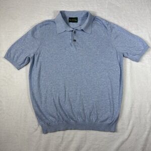 Alan Paine England Button Collared Light Blue Short Sleeve 100% Cotton Sweater L